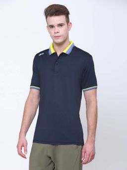 Dida - Men Navy Blue Collar Neck Regular Fit Polo T-Shirt