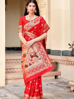 Odette - Red Colour Traditional Wear Silk Saree with Unstitched Blouse