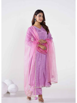 Tara-C-Tara - Women Embroidered Purple Kurta with Palazzo and Dupatta