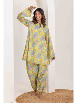 Tara-C-Tara - Lime Green Floral Cotton Kurta and Salwar