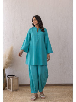 Tara-C-Tara - Aqua Blue Cotton Kurta and Salwar Co-Ord Set