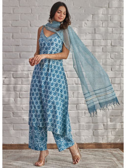 Tara-C-Tara - Blue Strappy Kurta with Pant and Doriya Dupatta