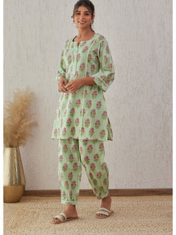 Tara-C-Tara - Green Floral Buti Co-Ord Set