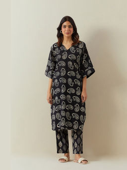 Tara-C-Tara - Indigo Bagru Hand Block Printed Paisely Kurta with Pant Set