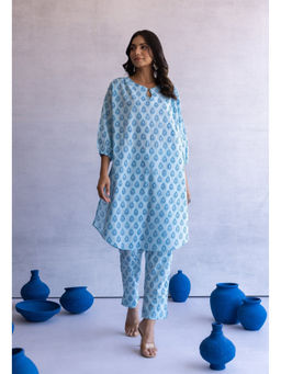 Tara-C-Tara - Blue Hand Block Printed Pan Buti Kurta and Pant Coord Set