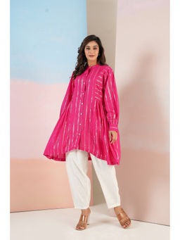 Tara-C-Tara - Cotton Lurex Asymmetric Magenta Kurta