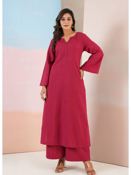 Tara-C-Tara - Maroon Cotton Self Stripped Coord Set