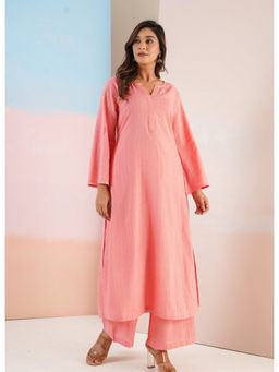 Tara-C-Tara - Peach Cotton Self Stripped Coord Set