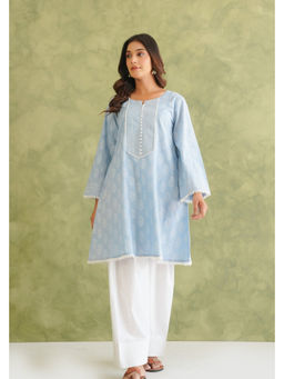 Tara-C-Tara - Women Blue Short Hand Block Printed Kurta with Farshi Salwar