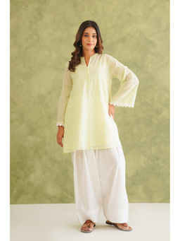 Tara-C-Tara - Doriya Lace Detail Yellow Kurta with Salwar