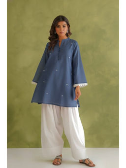 Tara-C-Tara - Navy Blue Doriya Sweet Heart Kurta with Salwar