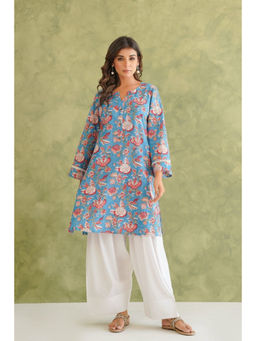 Tara-C-Tara - Women Blue Floral Hand Block Printed Kurta with Salwar