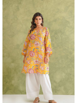 Tara-C-Tara - Cotton Hand Block Printed Kurta with Farshi Salwar
