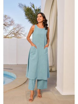 Tara-C-Tara - Ice Blue Cotton Kurta and Palazzos