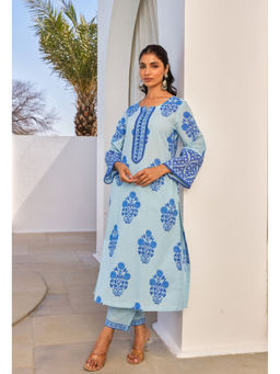 Tara-C-Tara - Women Hand Block Printed Blue Kurta with Pant