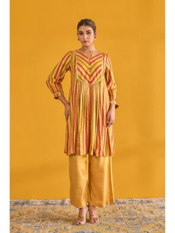 Tara-C-Tara - Hand Block Printed Mustard Kurta with Palazzo