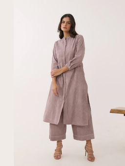 Tara-C-Tara - Women Mauve Solid Mandarin Collar Kurta with Palazzo