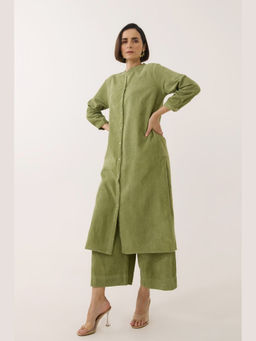 Tara-C-Tara - Women Corduroy Olive Kurta with Palazzo Kurta with Palazzo