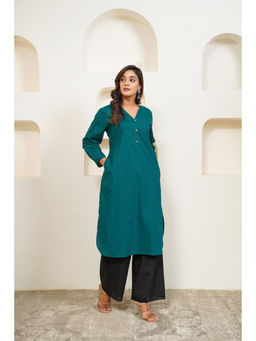 Tara-C-Tara - Premium Cotton Long Green Kurta
