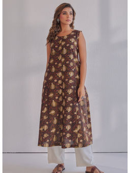 Tara-C-Tara - Jahota Hand Block Printed Cotton Sleeveless Brown Kurta