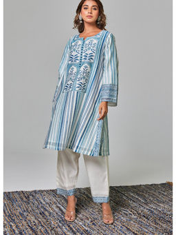 Tara-C-Tara - Classic Charm Chanderi Blue Kurta and Pant