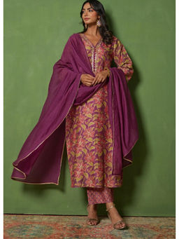 Tara-C-Tara - Purple Hand-Cut Dana Work Kurta with Pant and Dupatta
