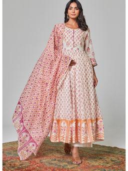 Tara-C-Tara - The Essence Of Elegance Hand Block Printed Anarkali and Pant with Dupatta