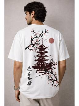 Psyched - Men White Cotton Blend Oversized Graphic T-Shirt