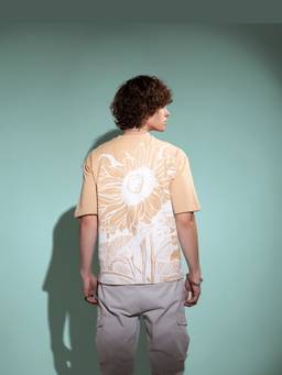 Psyched - Men Beige Cotton Blend Oversized Graphic T-Shirt