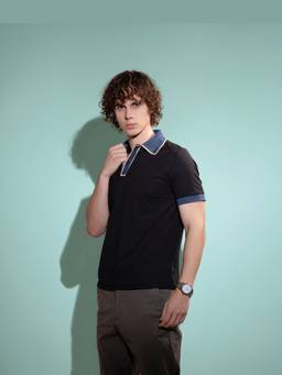 Psyched - Men Black Fabric Regular Solid Polo T-Shirt