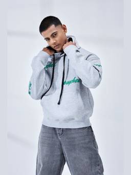 Psyched - Men Sprout Grey Graphic Hoodie