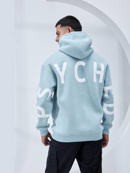 Psyched - Men Crest Blue Graphic Hoodie