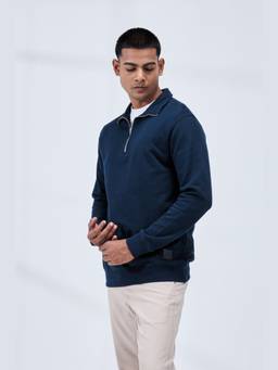 Psyched - Men Current Navy Blue Solid Sweatshirt