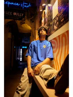 Psyched - Men Blue Cotton Blend Oversized Graphic T-Shirt