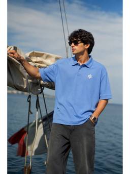 Psyched - Men Blue Fabric Regular Solid Polo T-Shirt