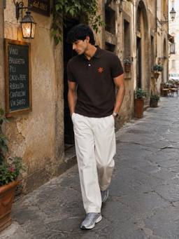 Psyched - Men Brown Cotton Regular Solid Polo T-Shirt