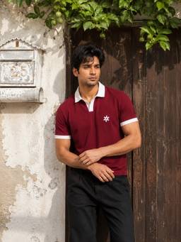 Psyched - Men Maroon Fabric Regular Solid Polo T-Shirt