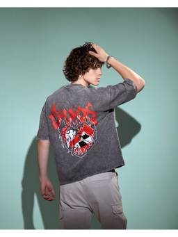 Psyched - Men Grey Cotton Blend Oversized Graphic T-Shirt
