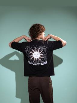 Psyched - Men Black Cotton Blend Oversized Graphic T-Shirt