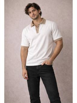 Psyched - Men White Cotton Regular Solid Polo T-Shirt