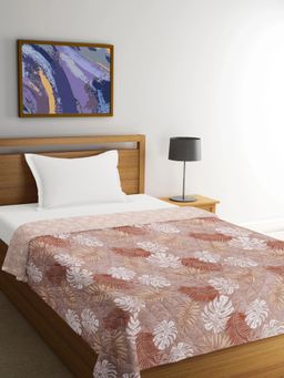 FABINALIV - Brown Floral Reversible Mild Winter Micro Fiber Filling Single Bed Comforter (Single)