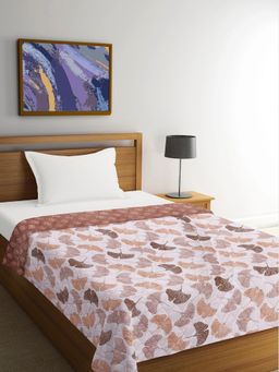 FABINALIV - Brown Floral Reversible Mild Winter Micro Fiber Filling Single Bed Comforter (Single)