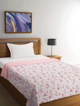 FABINALIV - Pink Floral Reversible Mild Winter Micro Fiber Filling Single Bed Comforter (Single)
