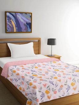 FABINALIV - Pink Floral Reversible Mild Winter Micro Fiber Filling Single Bed Comforter (Single)