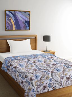 FABINALIV - Blue Floral Reversible Mild Winter Micro Fiber Filling Single Bed Comforter (Single)