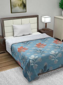 FABINALIV - Blue Floral Reversible Mild Winter Micro Fiber Filling Single Bed Comforter (Single)