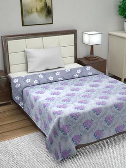 FABINALIV - Grey Floral Reversible Mild Winter Micro Fiber Filling Single Bed Comforter (Single)