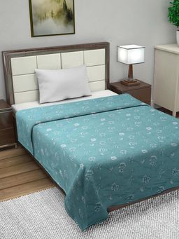 FABINALIV - Turquoise Floral Reversible Mild Winter Micro Fiber Single Bed Comforter (Single)