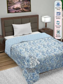 FABINALIV - Blue Floral Ultrasonic Quilted Reversible Ac Room Single Bed Comforter (Single)