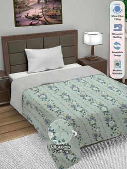 FABINALIV - Green Floral Ultrasonic Quilted Reversible Ac Room Single Bed Comforter (Single)